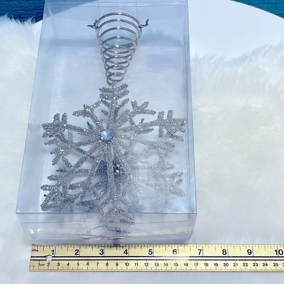 Ashland Christmas Holiday Silver Beaded Snowflake Tree Topper 10” Rhinestone New - Picture 7 of 14